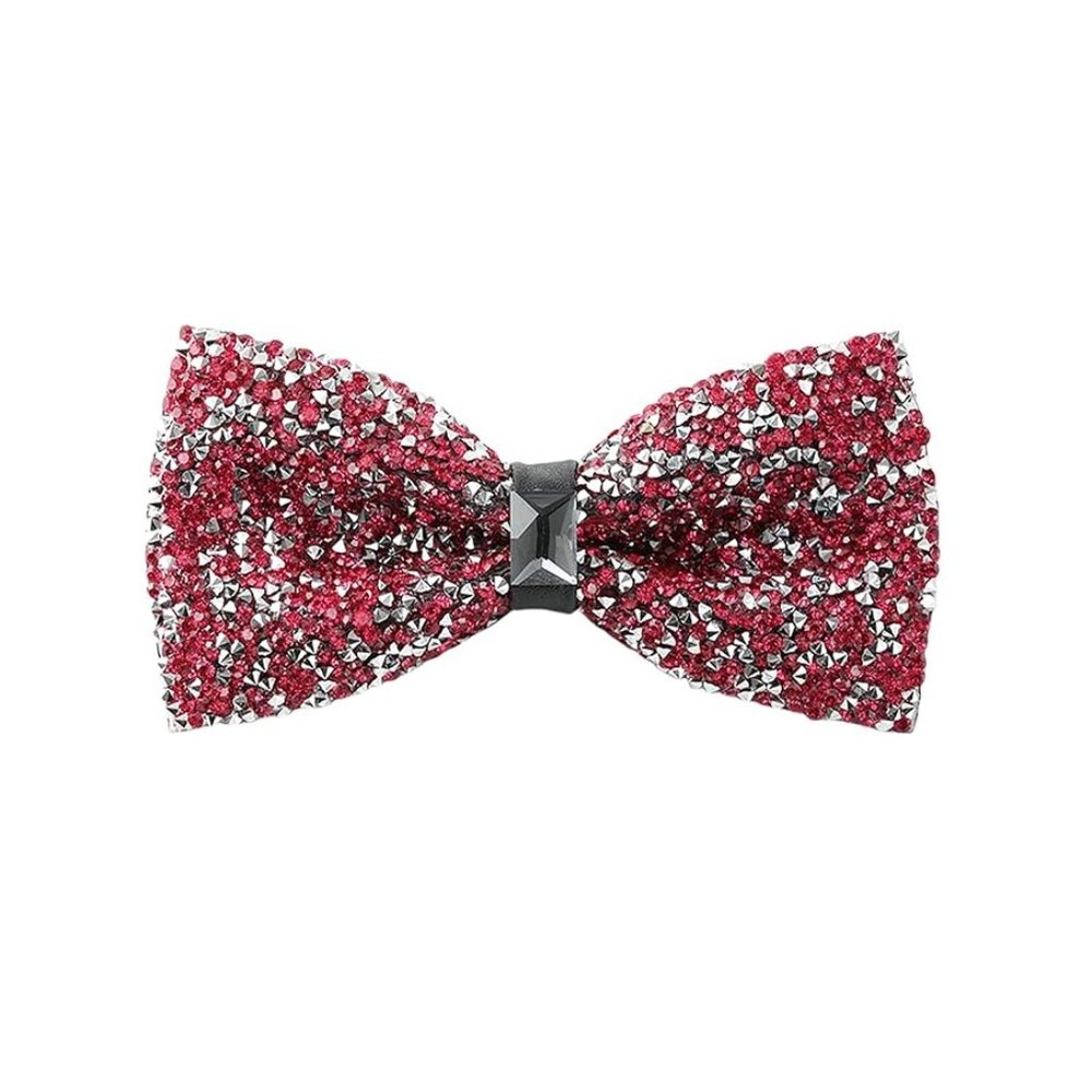 Mens Womens Rhinestone Bow Tie Satin Sequin Pink